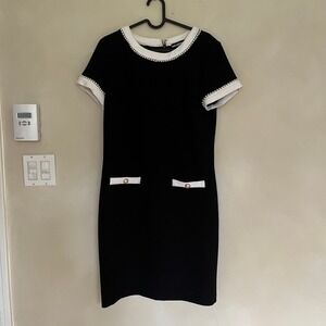 Karl Lagerfeld Paris Black White Pearl Embellished Short Sleeve Dress Women's